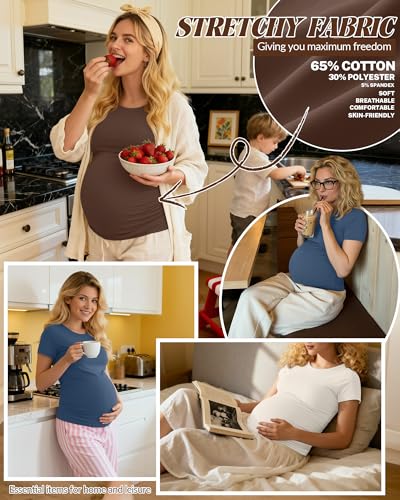 Huukeay 4 Pack Women's Short Sleeve Maternity Tops - color: Haze Blue, Coffee, Cream, Black, size: Medium