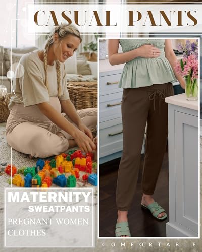 3 Pack Womens Maternity Pants Pregnancy Lounge Jogger - color: Light Camel, Dark Camel, Black, size: Small