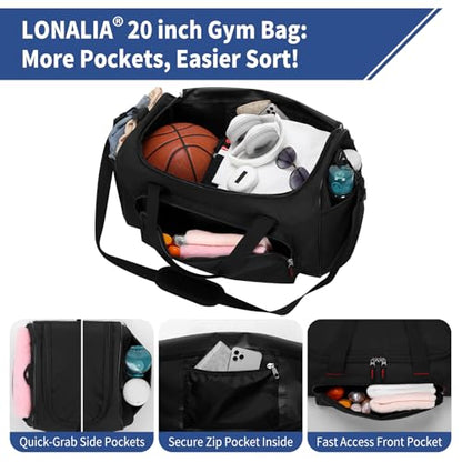 45L Gym Sport Duffle Bag for Men, Black - color: Black