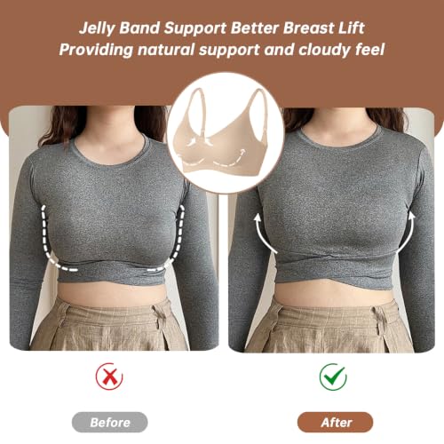 OEAK Womens Wireless Jelly Bras Comfortable Gel Bra Everyday Tshirt Bras - color: Airy Nude, size: Small