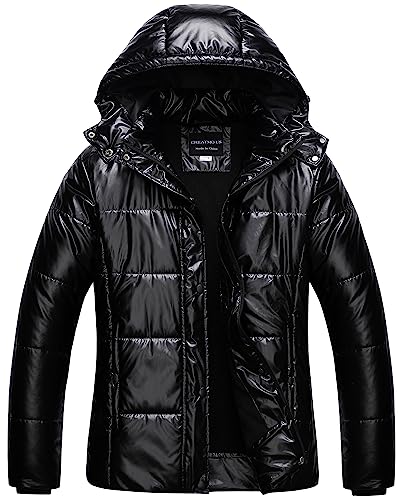 CREATMO US Women's Plus Size Warm Puffer Jacket Waterproof Fleece Lined Winter Coat with Removable Hood - color: Shiny Black, size: 4X