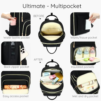 AIJIEKE Diaper Bag Backpack, Large Multi-functional Diaper Backpack, Black - color: Black
