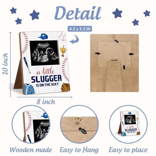 Baseball Baby Shower Decoration Frame, A Little Slugger Is On The Way Baby Shower Decorations, New Mom Expecting Parents-to-Be Keepsake Gifts, Pregnancy Milestone Keepsake, Gender Reveal Gifts - color: White