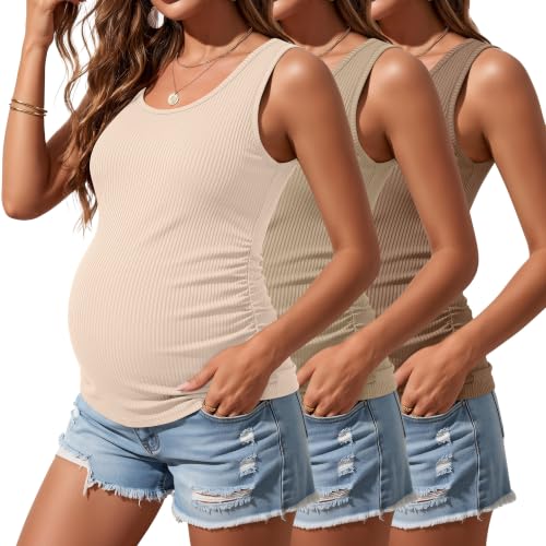 Riyiper 3 Pack Women's Maternity Tank Tops - color: Light Brown, Khaki, Apricot, size: Medium