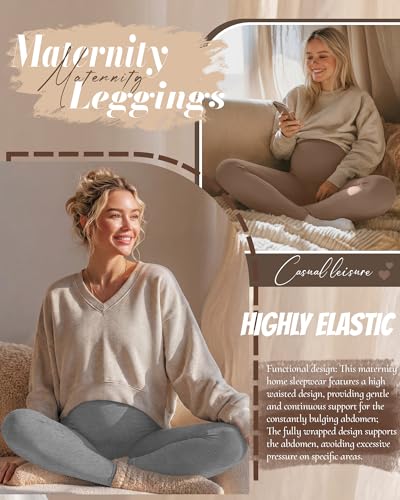 3 Pack Women's Maternity Pants Home Lounge Pajamas - color: Black, Heather Gray, Khaki, size: Large