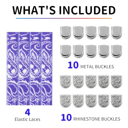 Stepace 2 Pairs Rainbow Elastic No Tie Shoe Laces for Sneaker Paisley Print - color: Purple Paisley