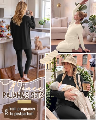 Neer 2 Pack Maternity Pajama Sets 2 Piece Outfits - color: Apricot, Black, size: Large