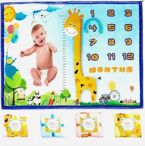 Baby Monthly Milestone Blanket - Large 60"x40" Memory Blanket with Growth Tracker, Soft Fleece First Year for Girl, Boy, - color: Blue