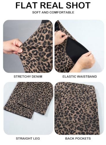 BLENCOT Women's Maternity Jeans Fashion Printed Pregnancy Denim Pants - color: Brown Leopard, size: X-Large