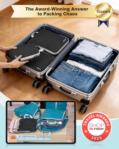 Gonex Compression Packing Cubes, 4-Piece Expandable Travel Organizers - color: 4-Black, size: 4 Set