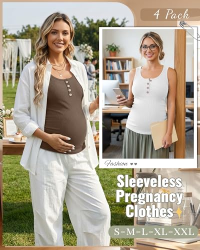 4 Pack Maternity Henley Tank Tops - color: Coffee, White, Light Gray, Black, size: X-Large