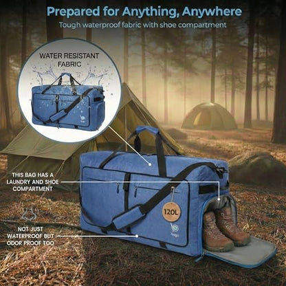 Bago Travel Duffle Bag for Women & Men. Extra Large Foldable Duffel Bags - color: SnowDepBlue, size: 120L