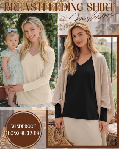 Riyiper 3 Pack Women's Nursing Shirts for Breastfeeding - color: Coffee, Apricot, Black, size: Large