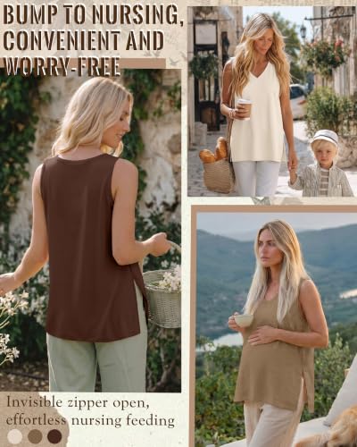 3 Pack Womens Maternity Nursing Tank Top - color: Cream, Camel, Brown, size: XX-Large