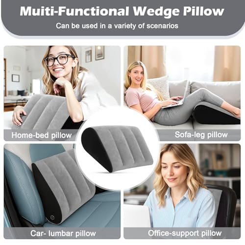 TheClover Portable Inflatable Wedge Pillow Cushion - 2 Pack Body Positioners Foldable Wedge Pillow for Sleeping,Back,Travel,Bed,Leg Elevation with Fast Inflation Deflation(Grey)