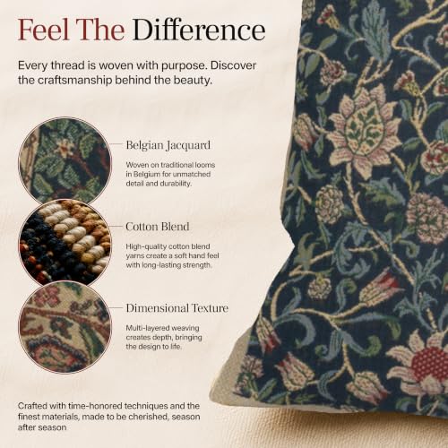 William Morris Fleur de Morris Black Tapestry Throw Pillow Cover 16 x 16 in - color: Red,cream,red