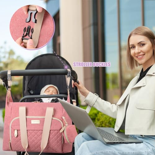 Tuwubi Diaper Bag Tote,Baby Diaper Bag with Pacifier Case - color: Pink, size: Medium
