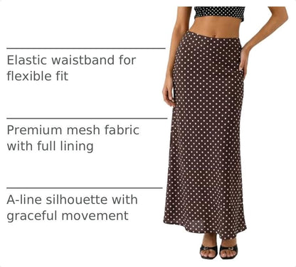 BLENCOT Womens High Waisted Long Mesh Polka Dot Maxi Skirt - color: Brown Dot, size: X-Large