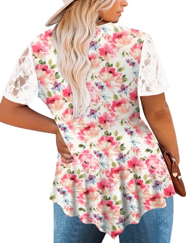 Magritta Women's Short Sleeve Crew Neck Plus Size Tunic Tops - color: Cherry, size: 1X
