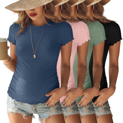 Ficerd 4 Pack Women's Maternity Pregnancy Tops - color: Black, Light Green, Light Pink, Gray Blue, size: X-Large
