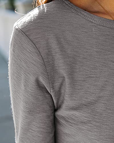 Sherosa Womens T-Shirts Long Sleeve Crew Neck Shirts Basic Tee Tops Blouse - color: A Grey, size: X-Large