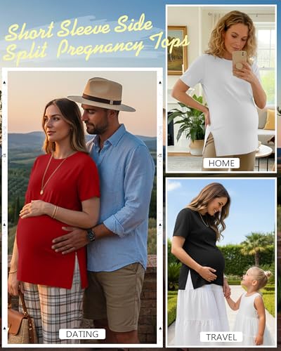 Ficerd 3 Pack Women's Maternity T Shirts - color: Red, White, Black, size: XX-Large