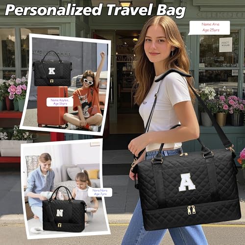 Birthday Gifts Initial Duffle Bag with Shoe Compartment(Black,P) - color: Black, style: P