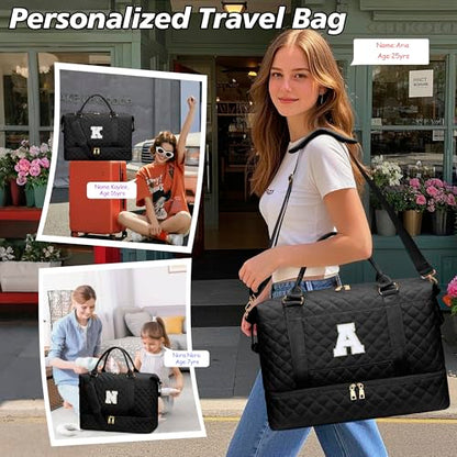 Personalized Duffle Bag for girls 8-10 10-12(Black,J) - color: Black, style: J