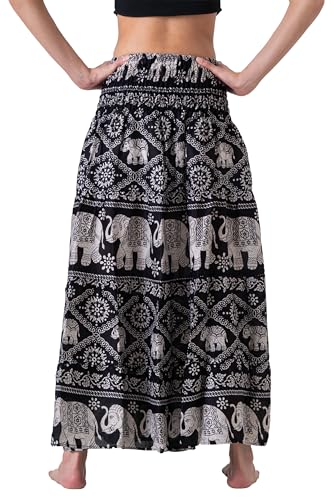 Long Skirts Tiered Maxi Boho Skirt - color: Black Elephant, size: Large-X-Large