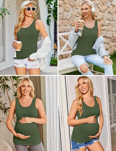 Ekouaer 3 Pack Women Maternity Tank Tops Summer Pregnancy Shirts - color: Black/Light Grey/Army Green, size: Medium