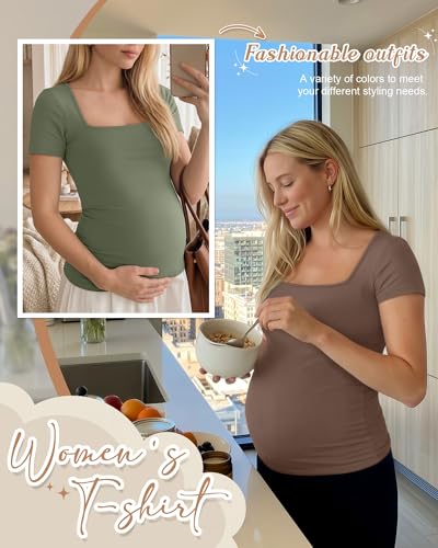 4 Pack Womens Maternity T Shirts - color: Army Green, Light Coffee, White, Black, size: XX-Large