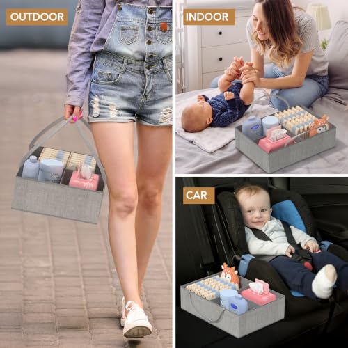 BBLIKE Diaper Caddy Organizer, Baby Storage Cart with Hanging Rack, Gray - color: Grey