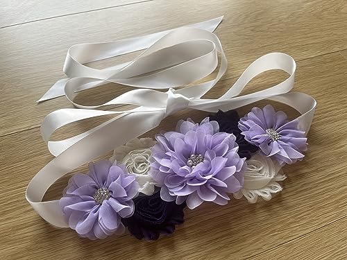 Flowers for Sashes Maternity Pregnancy Sash Belt for Baby Shower Wedding Bride - color: Purple