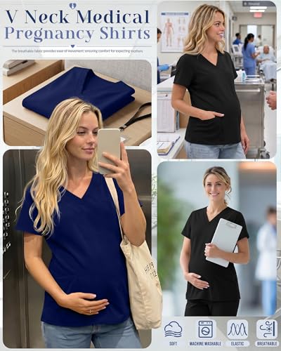 Neer 2 Pack Maternity Scrub Tops for Women - color: Navy Blue, Black, size: X-Large