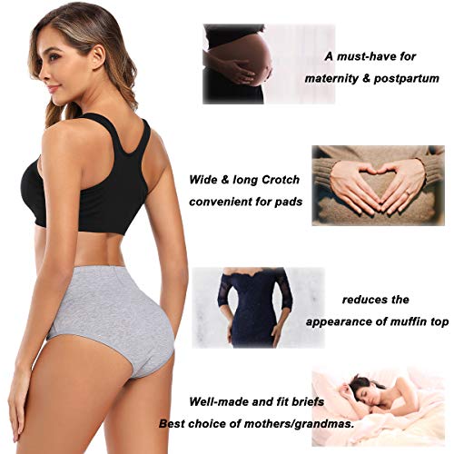 Molasus Women's Cotton Underwear High Waisted Full Coverage Ladies Panties (Regular & Plus Size) - color: Grey-5pack, size: Small