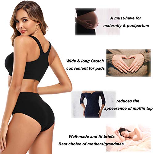 Molasus Women's Cotton Underwear High Waisted Full Coverage Ladies Panties (Regular & Plus Size) - color: Black, size: Small
