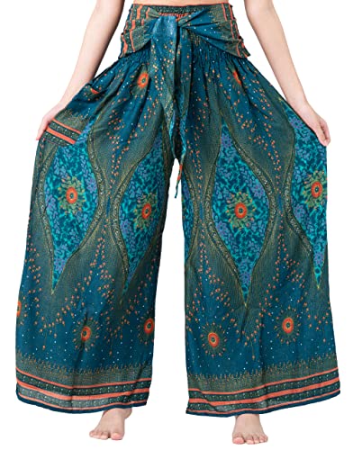 B BANGKOK PANTS Women's Boho Palazzo Pants - color: Green Peacockeye, size: One Size