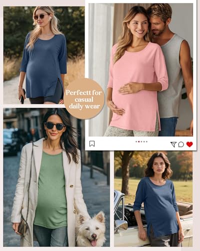 3 Pack Women's 3/4 Sleeve Maternity Loose Crewneck Tops - color: Gray Blue, Light Pink, Light Green, size: XX-Large