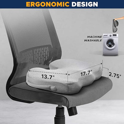 EcoNour Gel Seat Cushion for Tailbone Pain Relief | Computer Chair Cushion - color: Grey