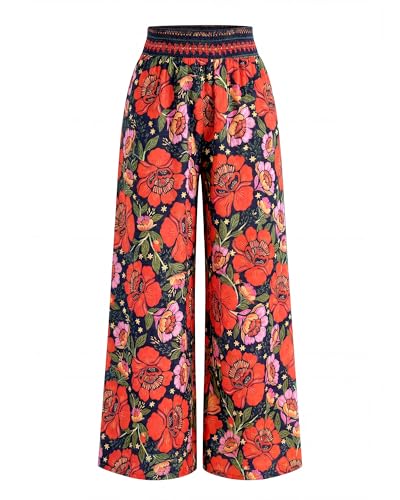 BTFBM Floral Summer Wide Leg Pants Woman 2026 - color: Navy Blue, size: X-Large