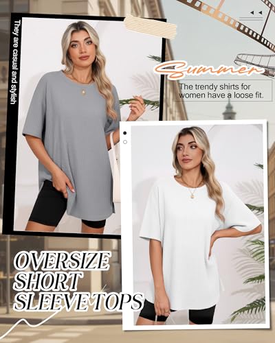 3 Pack Womens Oversized Waffle Knit Tops - color: Black, Gray, White, size: Small
