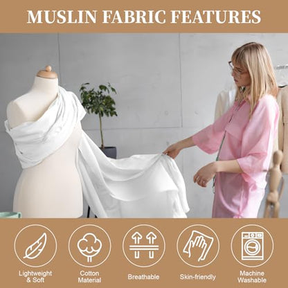 100% Cotton Muslin Fabric, 59 Inch X 2 Yards White Fabric by The Yard - color: Bleached, size: 2 Yards