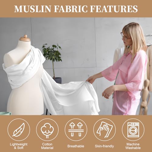 100% Cotton Muslin Fabric, 63 Inch X 10 Yards White Fabric by The Yard - color: Bleached, size: 10 Yards