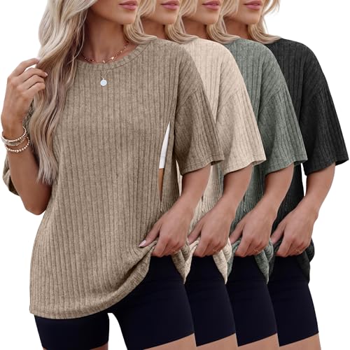 Huukeay 4 Pack Women's Nursing Shirts - color: Khaki, Cream, Light Gray, Black, size: XX-Large
