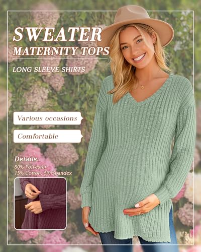 3 Pack Women Ribbed Maternity Sweaters Winter Clothes - color: Black, Burgundy, Light Green, size: Small