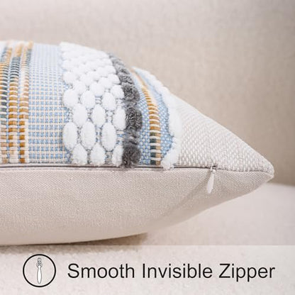 Boho Throw Pillow Covers 18x18 Set of 2 Grey Blue White - color: Grey Blue White Stripe, size: 18" x 18" (Pack of 2)