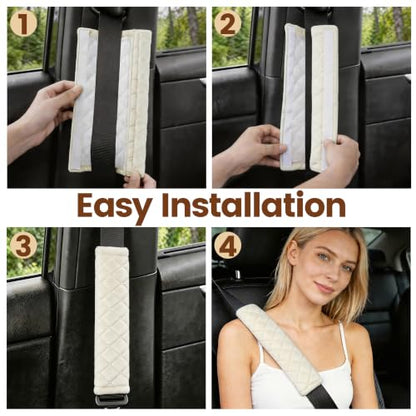 Amooca 2 Pack Seat Belt Covers Soft Shoulder Pad for Cars & Backpack - color: Off White