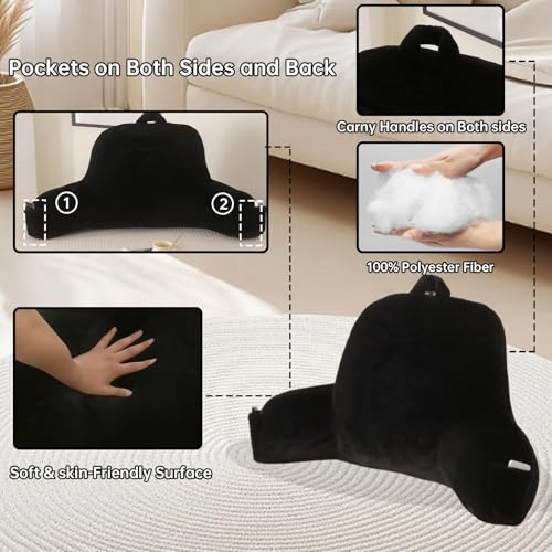 Soft Reading Pillow for Bed with Arms,Middle,Black,Faux Fur - color: Black, size: Standard(17")