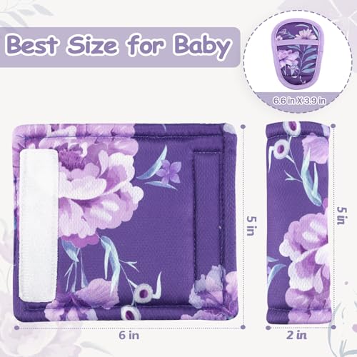 Baby Car Seat Strap Pads Suit, 3 Pieces Soft Car Seat Strap Shoulder Covers for Baby Infant Toddler, Double-Sided Car Seat Belt Covers for Stroller, Pushchair, Baby Swing, Purple Floral - color: purple floral