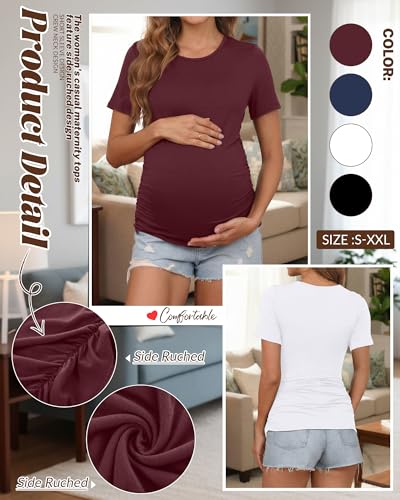 Huukeay 4 Pack Women's Short Sleeve Maternity Tops - color: Black, Wine Red, White, Navy Blue, size: Medium
